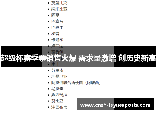 超级杯赛季票销售火爆 需求量激增 创历史新高